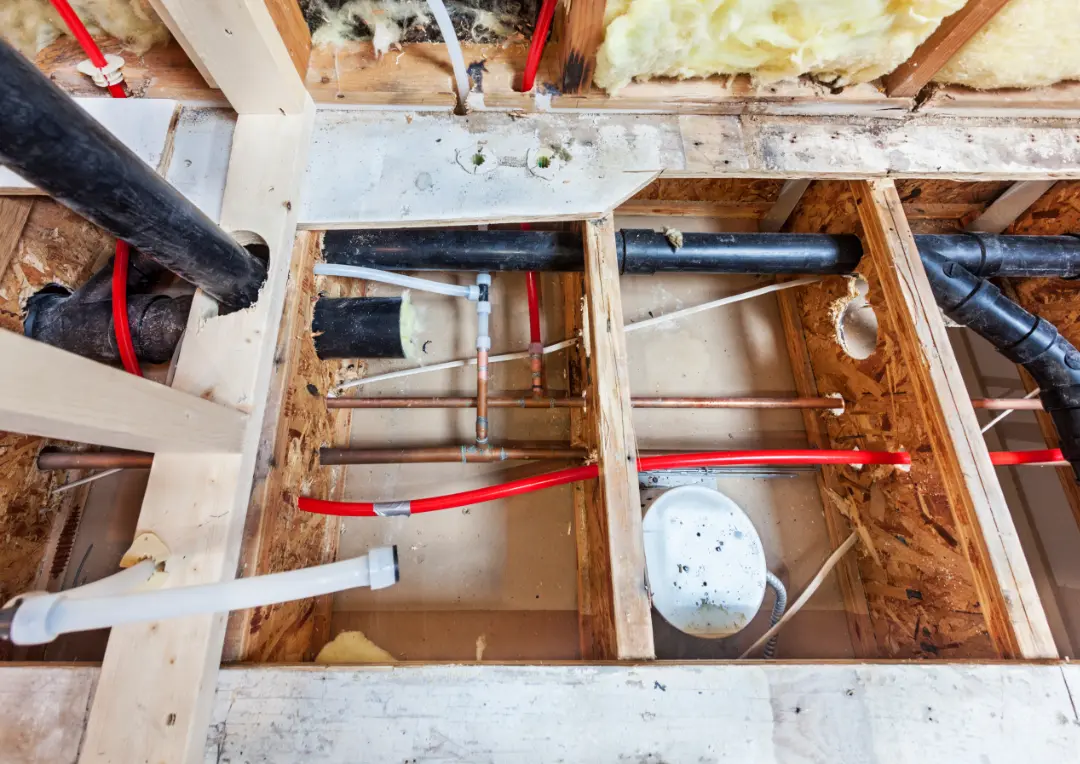 Kitchen plumbing remodel with new supply and drain lines