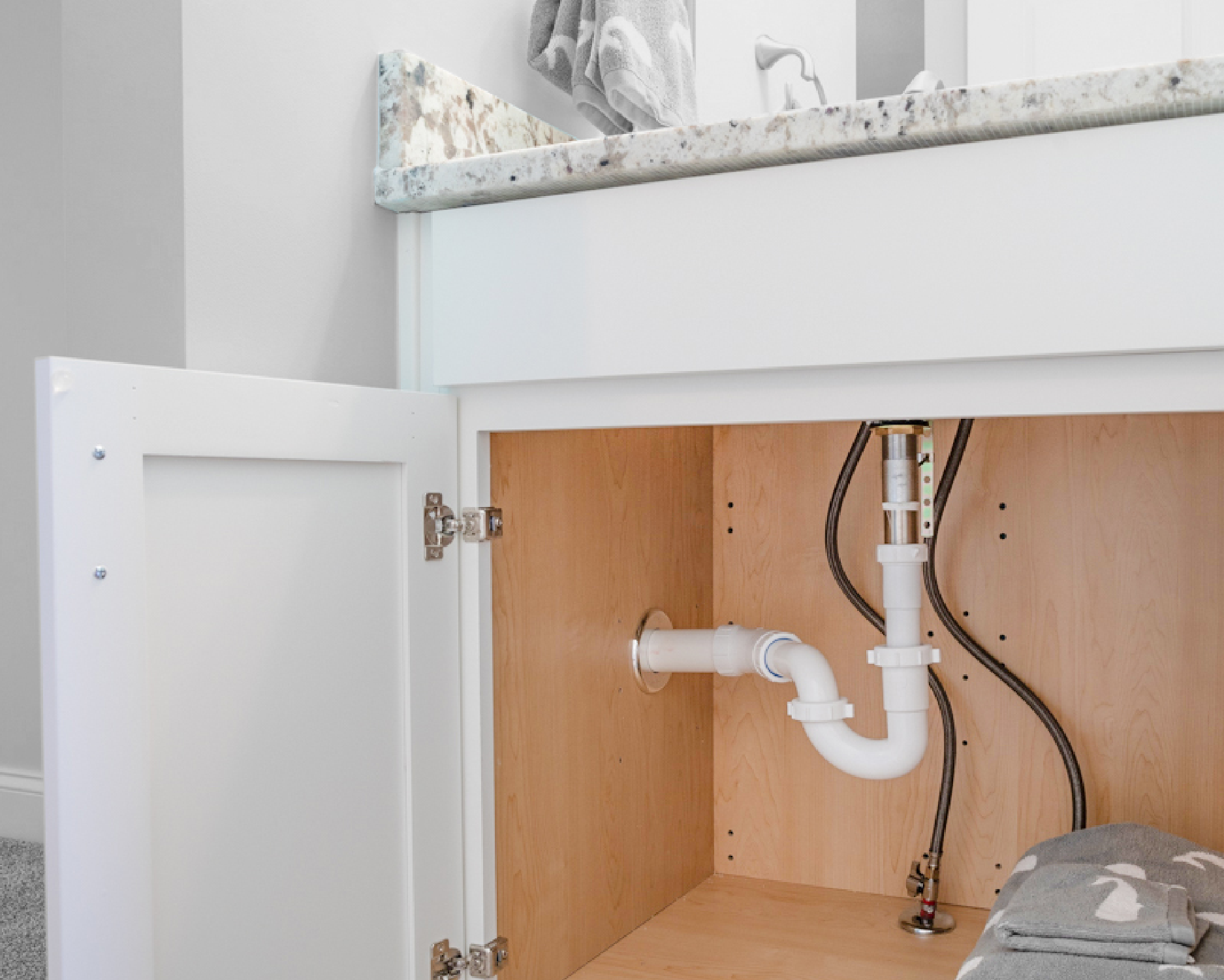 Bathroom remodel plumbing with new fixtures installed
