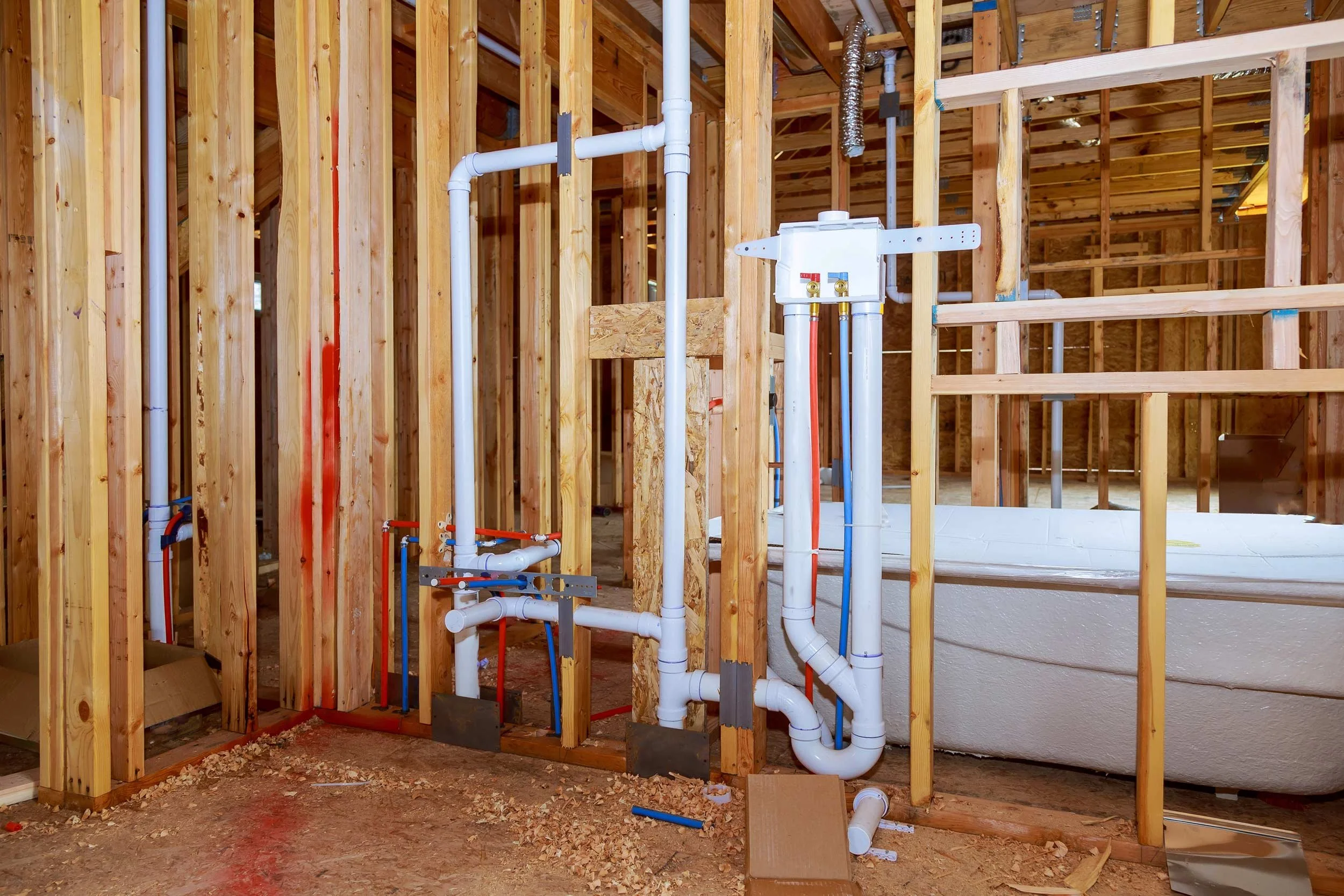New construction plumbing rough-in for a residential build