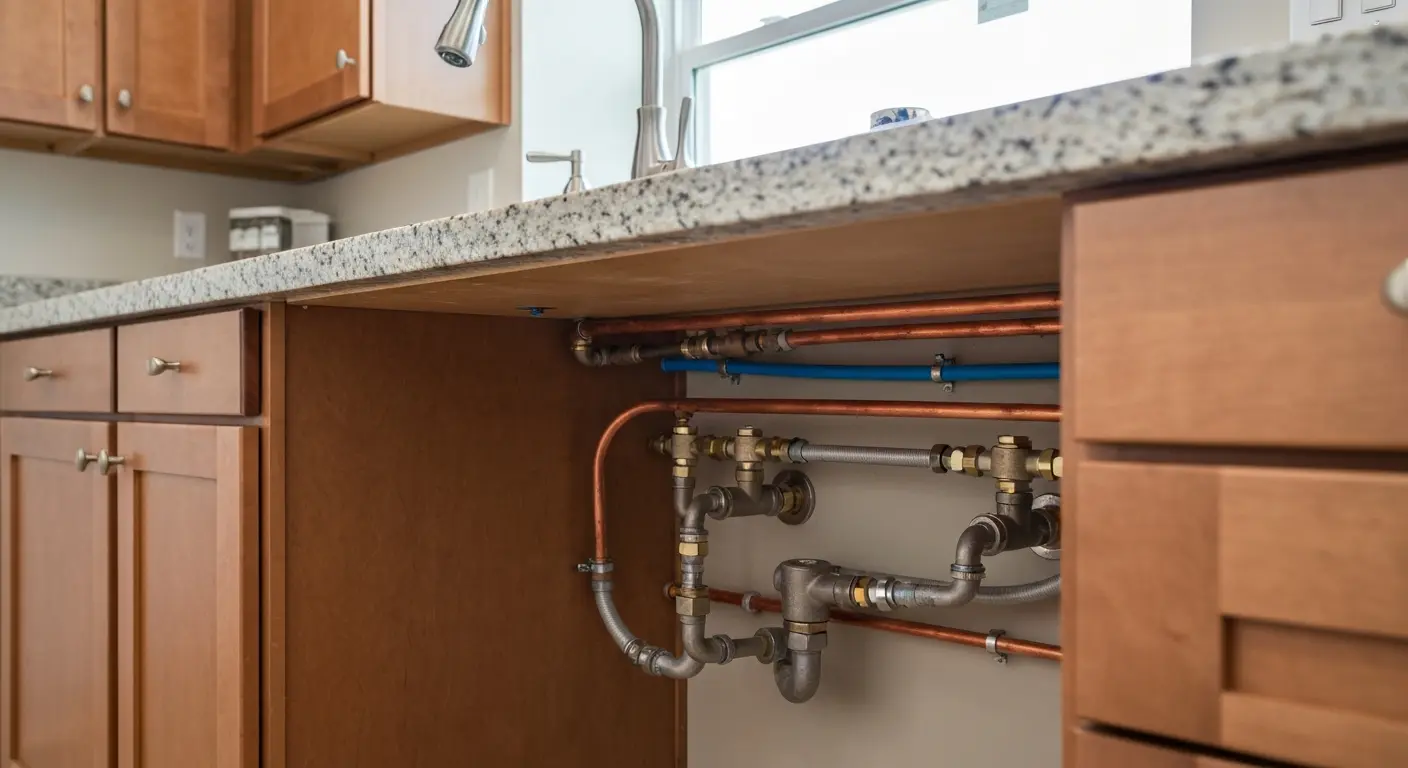 Under-sink kitchen plumbing installation